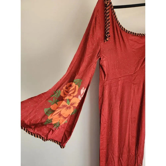 NWD Farm Rio x Anthropologie One-Shoulder Printed Satin Jumpsuit Sz S Red 9D403 - Picture 5 of 16
